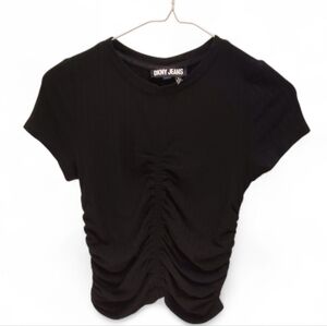 DKNY Black Ruched Short Sleeve Tee